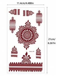 2 pcs Red-Brown Henna Mandala Floral Temporary Waterproof Tattoo Stickers